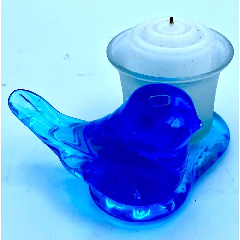 Blue Bird of Happiness Tealight Candle Holder Signed By Leo Ward 1987